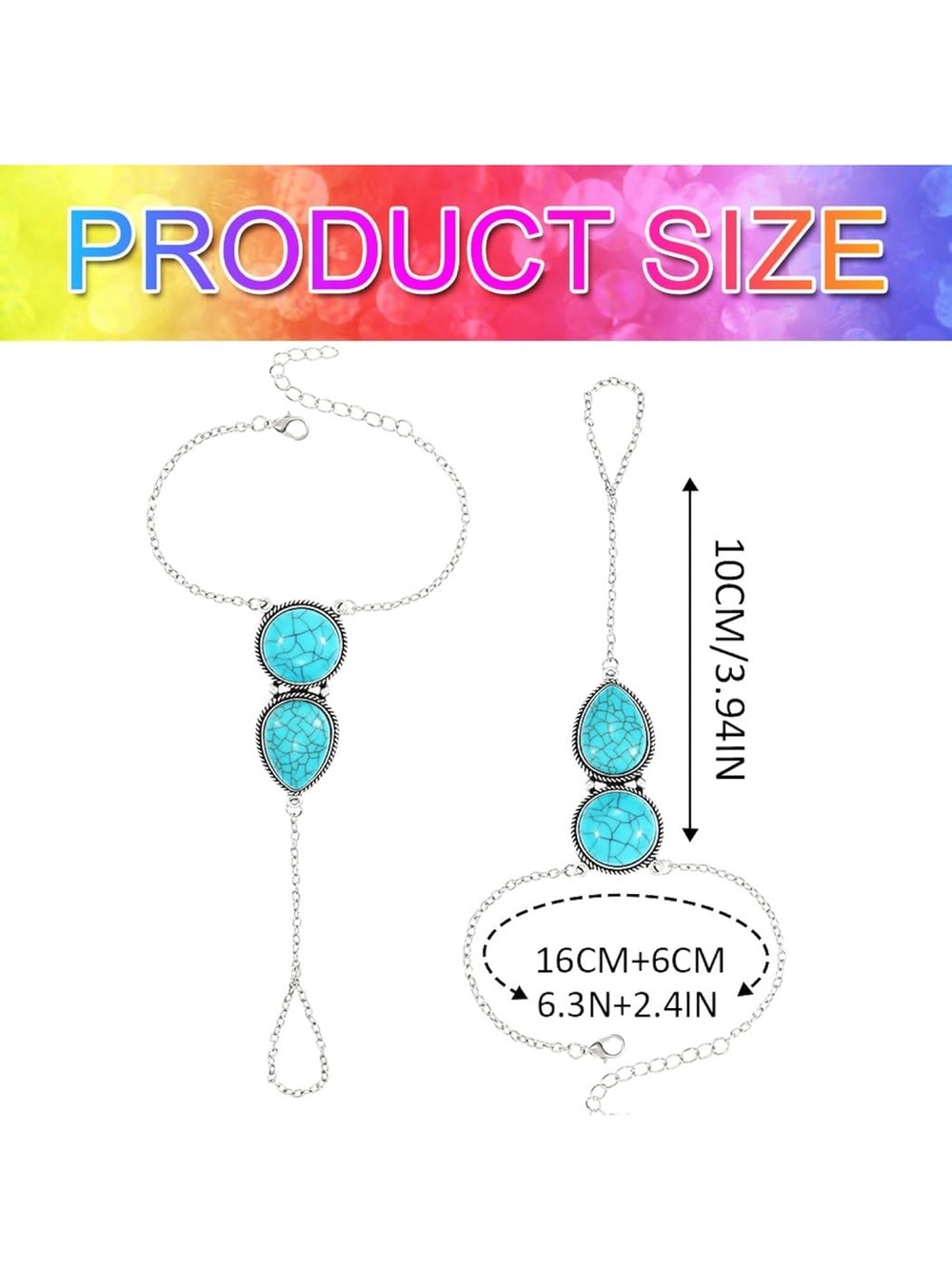 Anthropologie Turquoise and Silver color Hand Chain & Ring Set - Picture 3 of 6